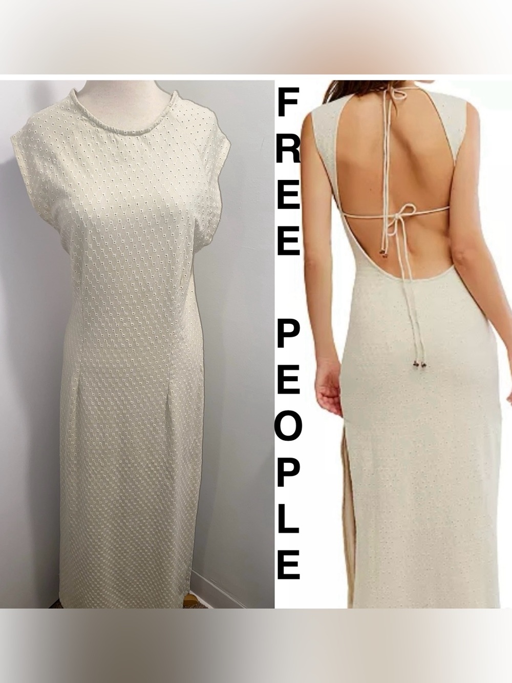 Free People Cream Eventide Open-Back Eyelet Midi Dress - Size XL - NEW